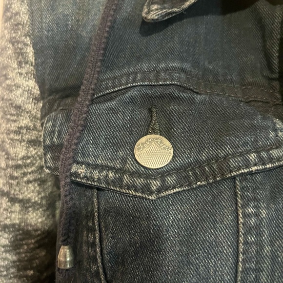 Free People Denim Jacket Hooded Black and Cream Knit Jacket Size Medium - Picture 5 of 16